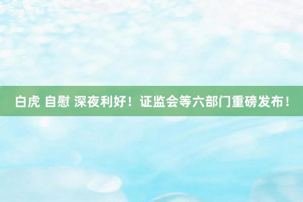 白虎 自慰 深夜利好！证监会等六部门重磅发布！