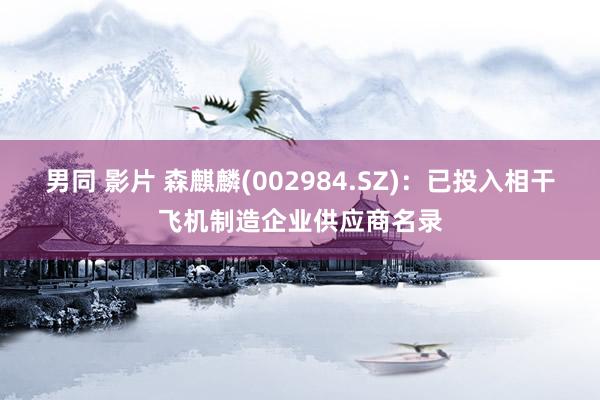 男同 影片 森麒麟(002984.SZ)：已投入相干飞机制造企业供应商名录