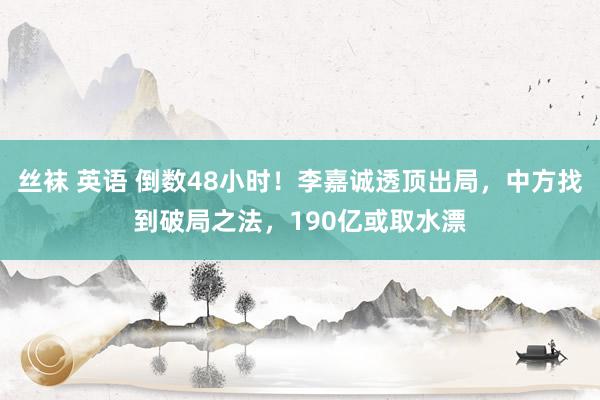 丝袜 英语 倒数48小时！李嘉诚透顶出局，中方找到破局之法，190亿或取水漂