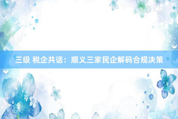 三级 税企共话：顺义三家民企解码合规决策