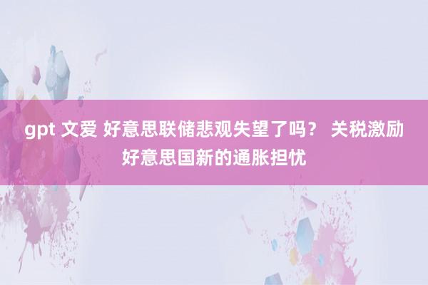 gpt 文爱 好意思联储悲观失望了吗？ 关税激励好意思国新的通胀担忧
