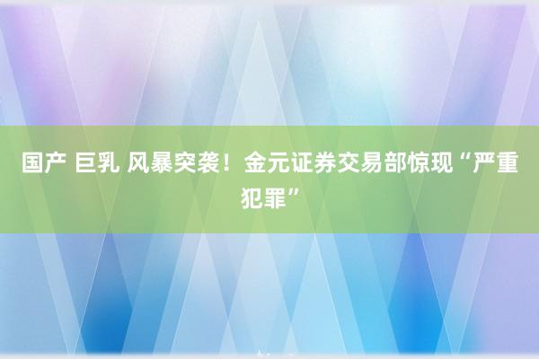 国产 巨乳 风暴突袭！金元证券交易部惊现“严重犯罪”